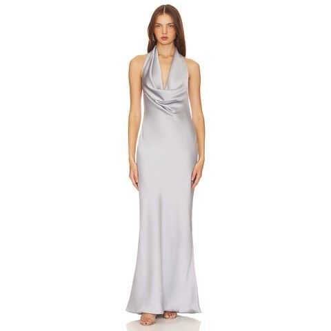 Nwt Norma Kamali Halter Drape Bias Gown In Silver Size S $325